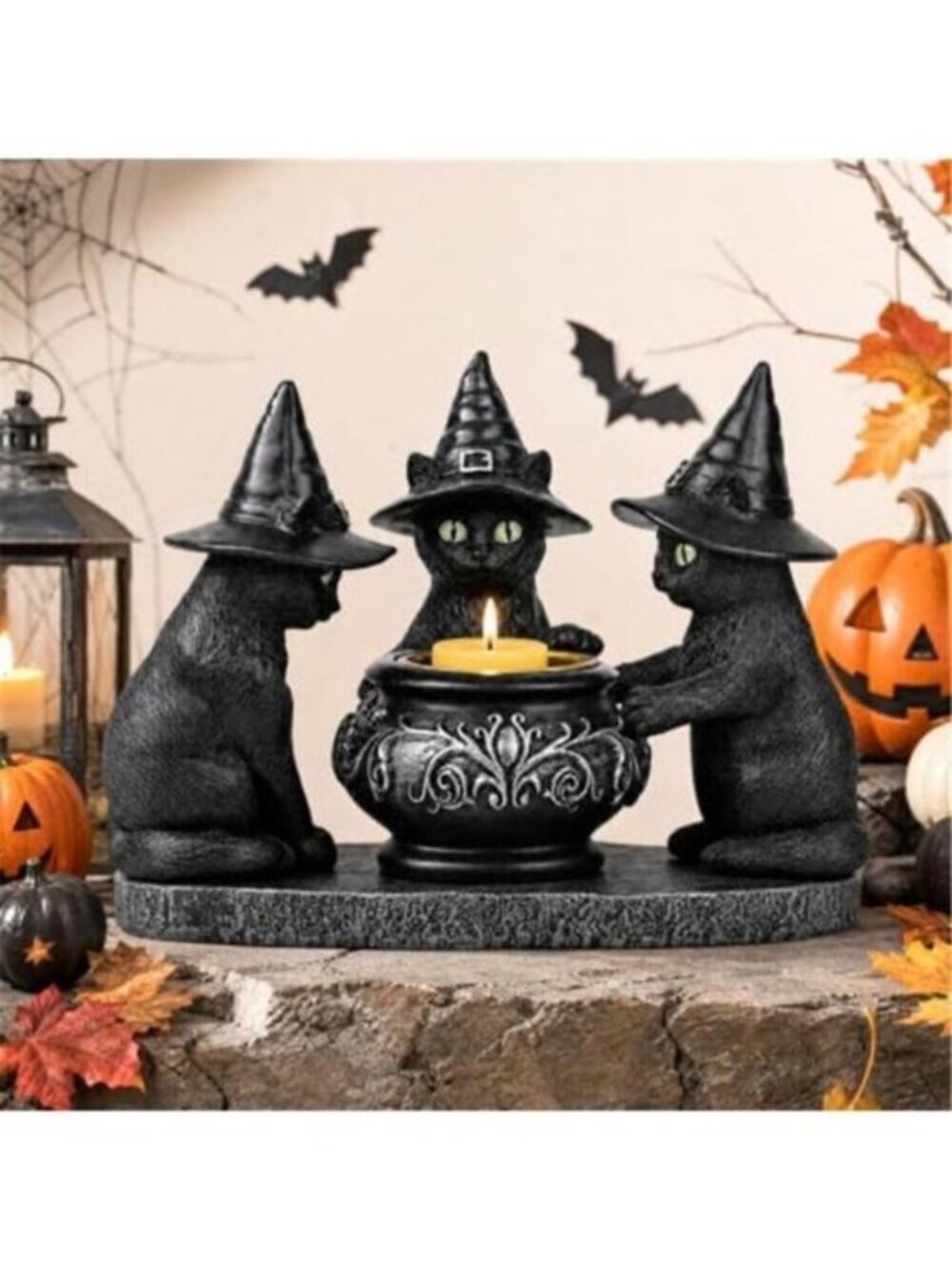 Halloween Black Cat Decorations, Resin Gothic Tabletop Centerpiece